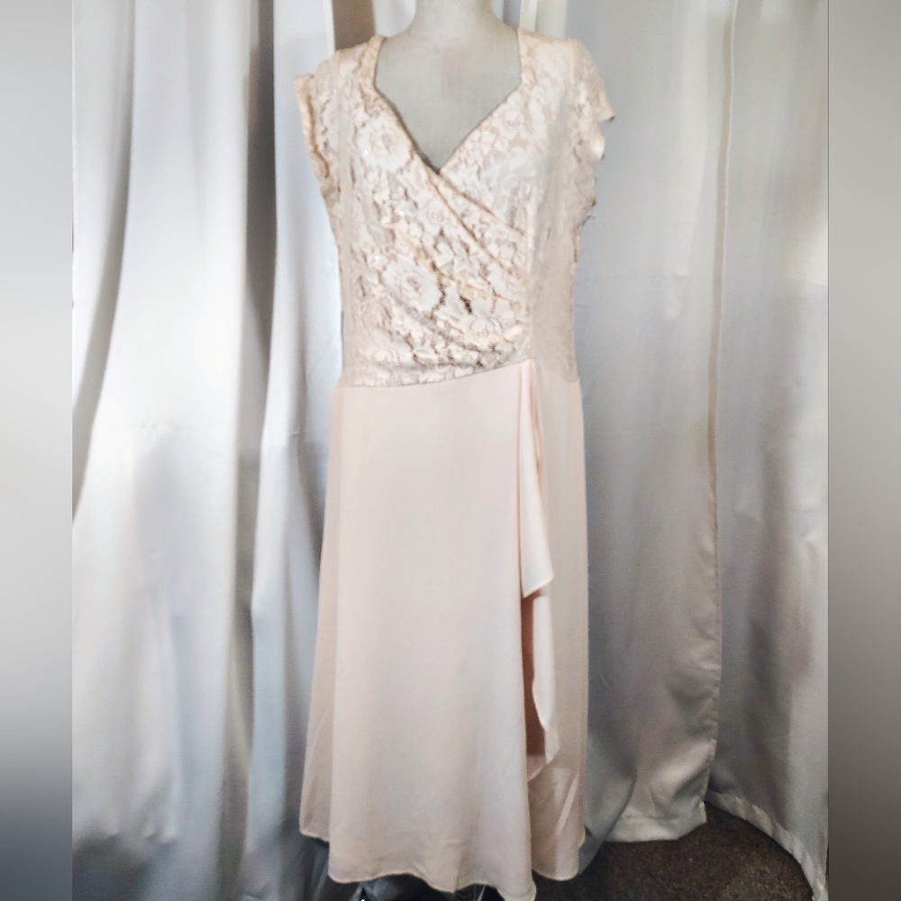 J. Taylor TAG Midi Dress,Pink, Sleeveless Peach, ZipUp,Wrapped/Layered Skirt, 18